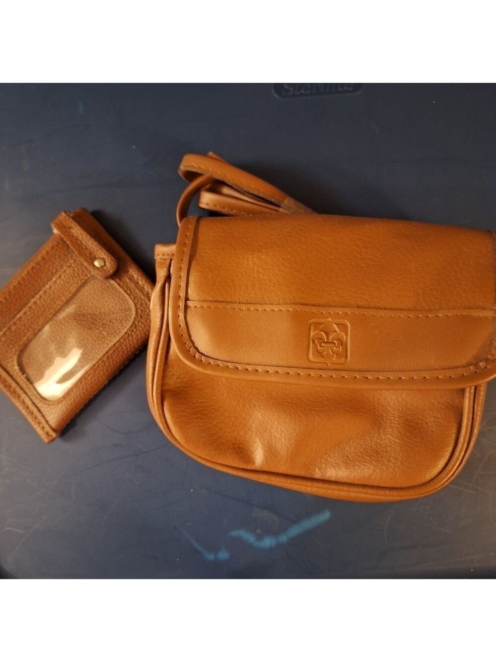 Tan Faux Leather Crossbody Mini Bag Card Holder